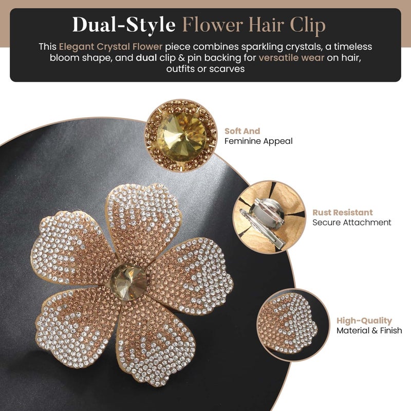 Merdia 2.9 Inches Created Crystal Hibiscus Flower Hair Clips for Women | Headdress Bobby Pins Tropical Accessories for Women | Elegant Boho Braids Artificial Hawaiian Flower Clips for Woman Golden Yellow - Image 3